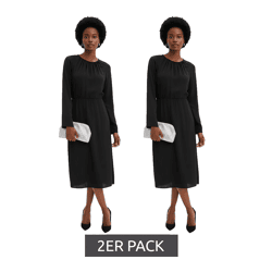 2er Sparpack minimalistisches Damen Satin-Kleid mit langen Ärmeln Maxi-Kleid 911211 Schwarz 