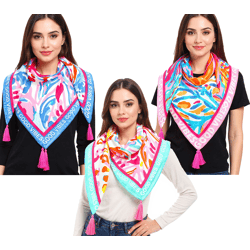 ZWILLINGSHERZ Vierecks-Tuch mit Blumen oder Korallen und Good Vibes Only Print Mode-Tuch 3016Q Pink/Türkis, Blau/Pink oder Pink/Bunt