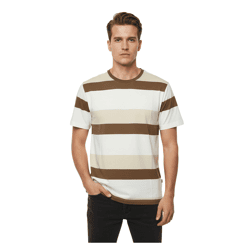 11 PROJECT Frankie Herren Baumwoll-Shirt T-Shirt Colour-Blocking Sommer-Shirt 21301046ME 181016 Braun/Weiß