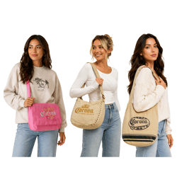 Corona Bier Vintage Tasche Damen Schultertasche Logo Stickerei Fanartikel Canvas Shopper Bowling Bag in Rosa oder Beige/Braun