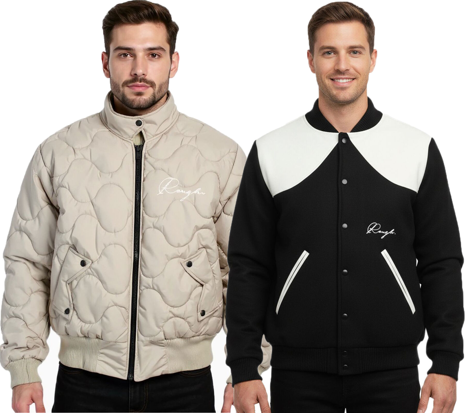 ROUGH. Herren Collegejacke oder Stepp-Jacke &Uuml;bergangs-Jacke Freizeit Beige Stepp oder Schwarz/Wei&szlig;