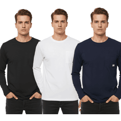 11 PROJECT Emilio Herren Longsleeve Basic-Shirt mit Rundhals-Ausschnitt Baumwoll-Shirt 21300996ME Blau, Weiß oder Schwarz