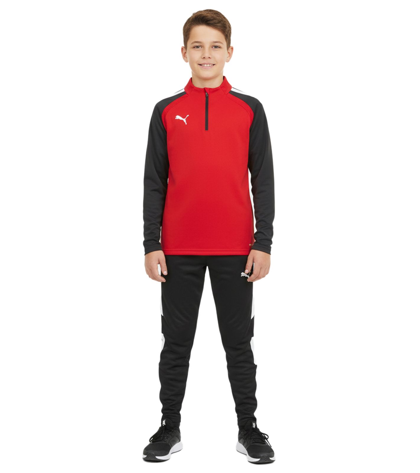 PUMA Teamliga 1/4 Zip Top Kinder Sweatshirt nachhaltiges Trainings-Shirt mit dryCELL Sport-Shirt 657237 01 Rot