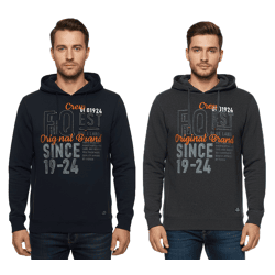 FQ1924 Erik Herren Sweatshirt Kapuzen-Pullover Baumwoll-Pulli mit Stickerei 21900544-ME Grau oder Dunkelblau