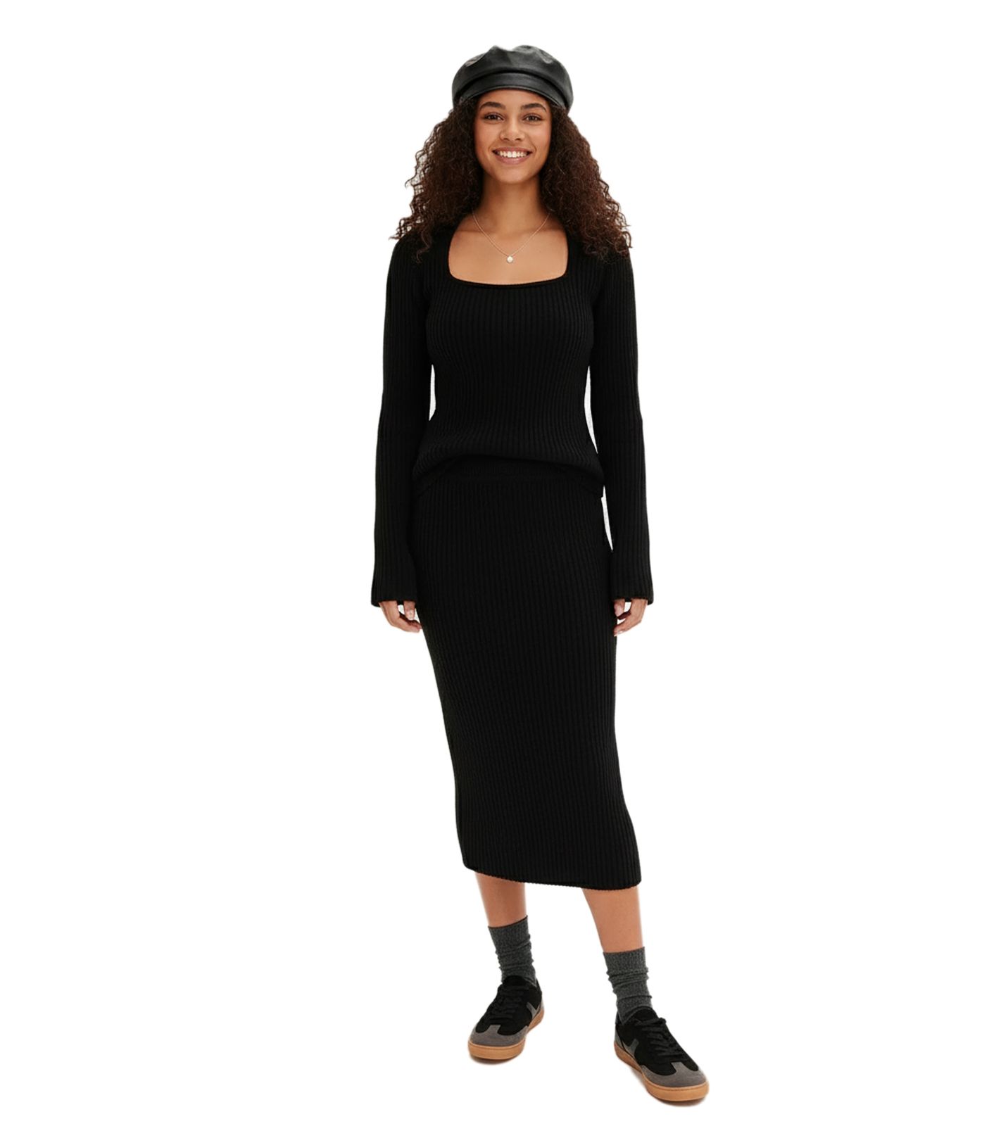 figurbetonender Damen Strick-Pullover mit Karree-Ausschnitt Alltags-Pullover 915030 Schwarz