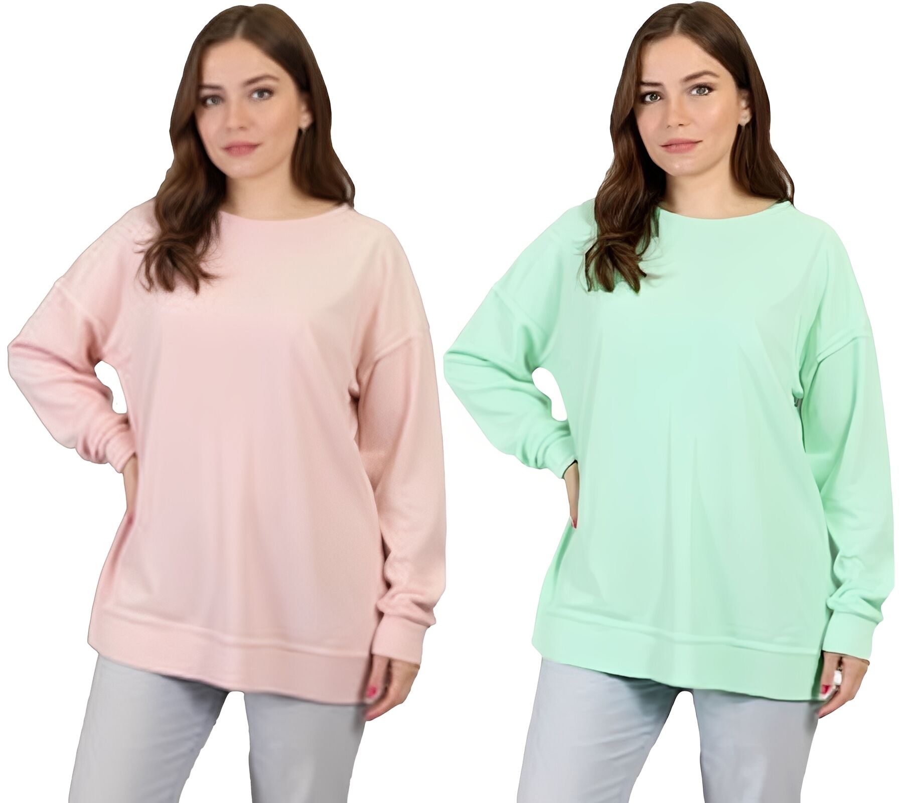 ZEGY Damen Sweatshirt schlichter Baumwoll-Pullover Rundhals-Pulli Sweater 1070 in Mint-Gr&uuml;n oder Rosa