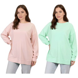 ZEGY Damen Sweatshirt schlichter Baumwoll-Pullover Rundhals-Pulli Sweater 1070 in Mint-Grün oder Rosa
