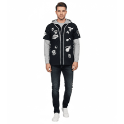 Hollister X NBA Herren Hoodie-Jacke mit Team-Logos Baumwoll-Jacke im Layer-Look 325-259-2631-900 Schwarz/Grau