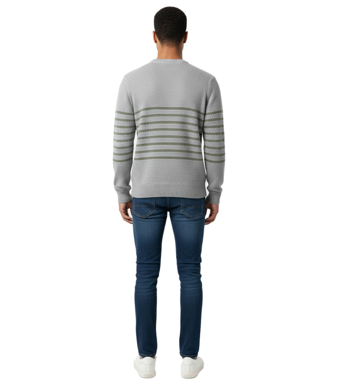 Stylischer ESPRIT Herren Strick-Pullover mit Streifen Rundhals-Sweater Baumwoll-Pullover Grau