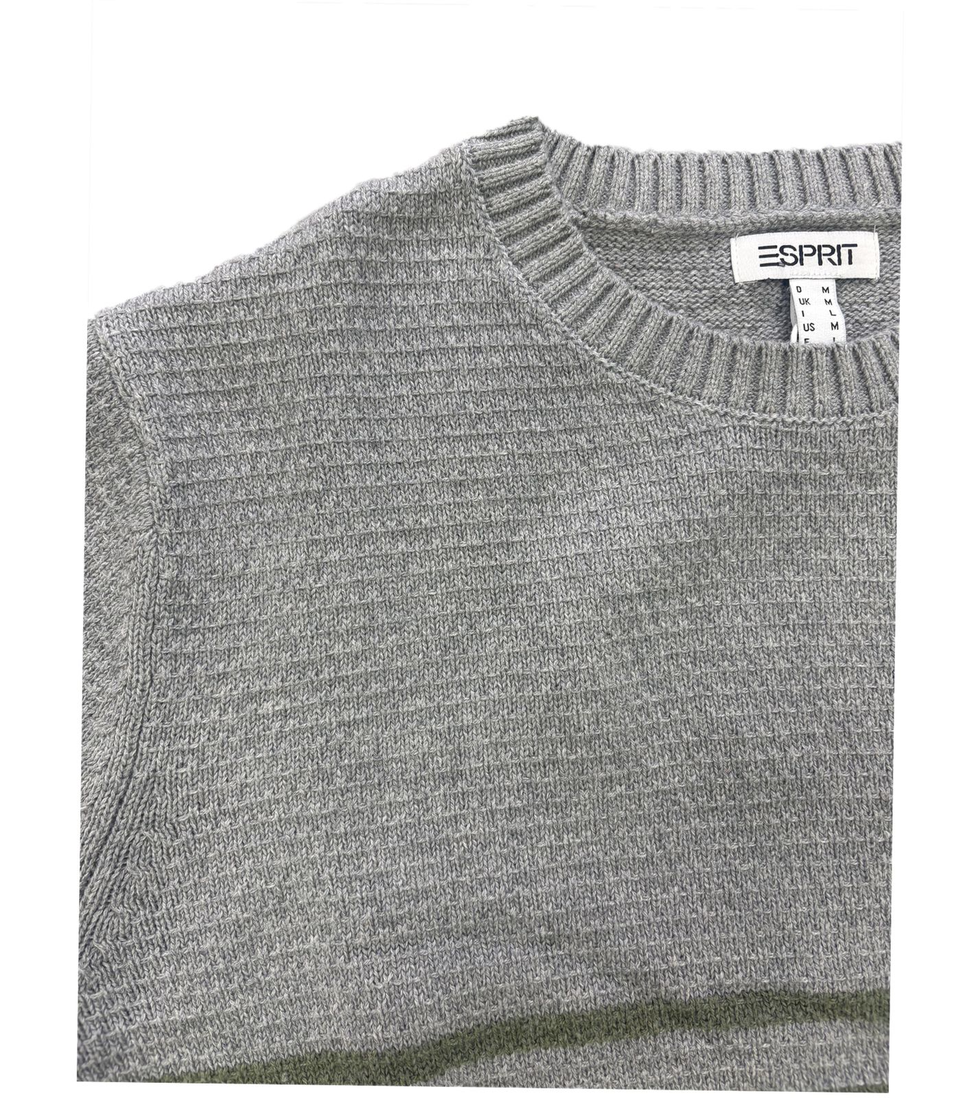 Stylischer ESPRIT Herren Strick-Pullover mit Streifen Rundhals-Sweater Baumwoll-Pullover Grau