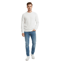 Schlichter ESPRIT Herren Strick-Pullover Rundhals-Sweater Baumwoll-Pullover Weiß