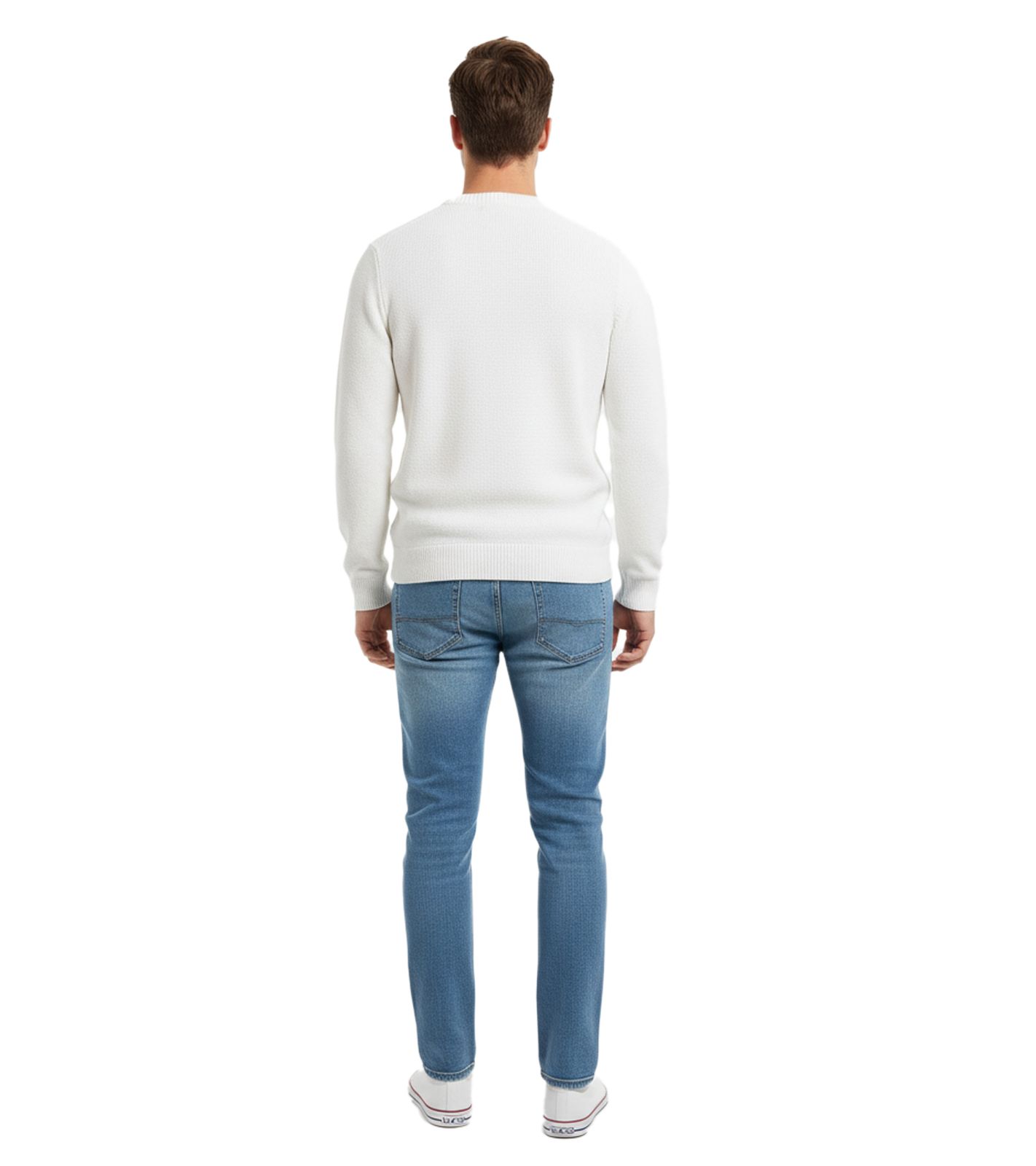 Schlichter ESPRIT Herren Strick-Pullover Rundhals-Sweater Baumwoll-Pullover Wei&szlig;