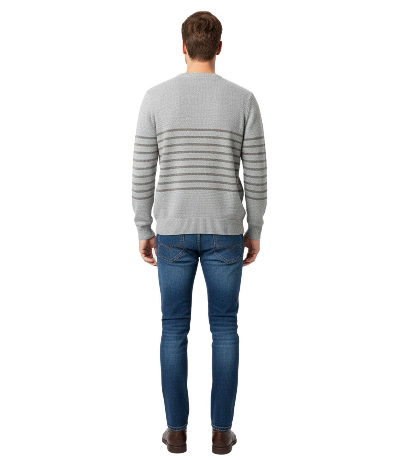 Stylischer ESPRIT Herren Strick-Pullover mit Streifen Rundhals-Sweater Baumwoll-Pullover Grau
