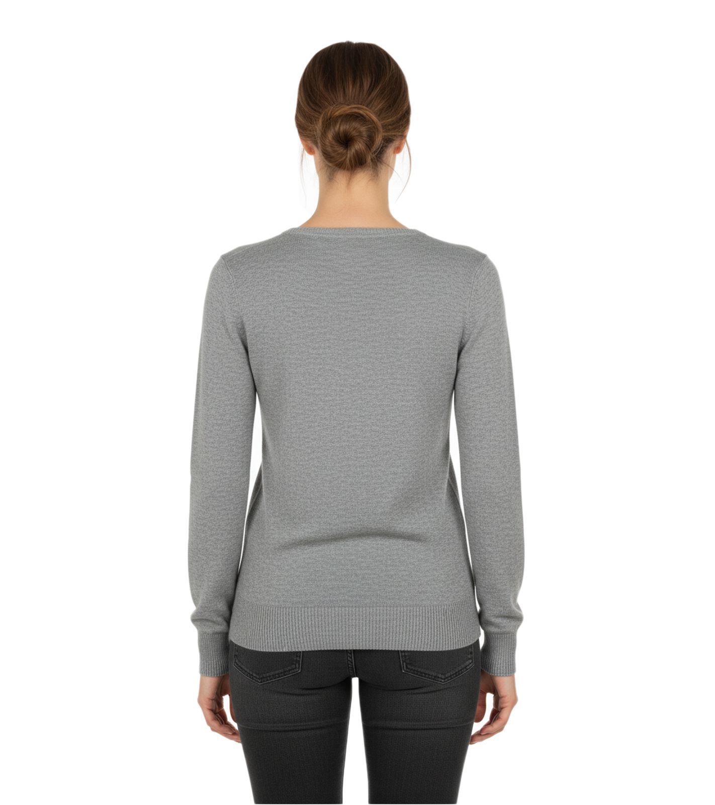 Stylischer Damen Strick-Pullover mit V-Ausschnitt Premium-Baumwolle 133-015 Grau