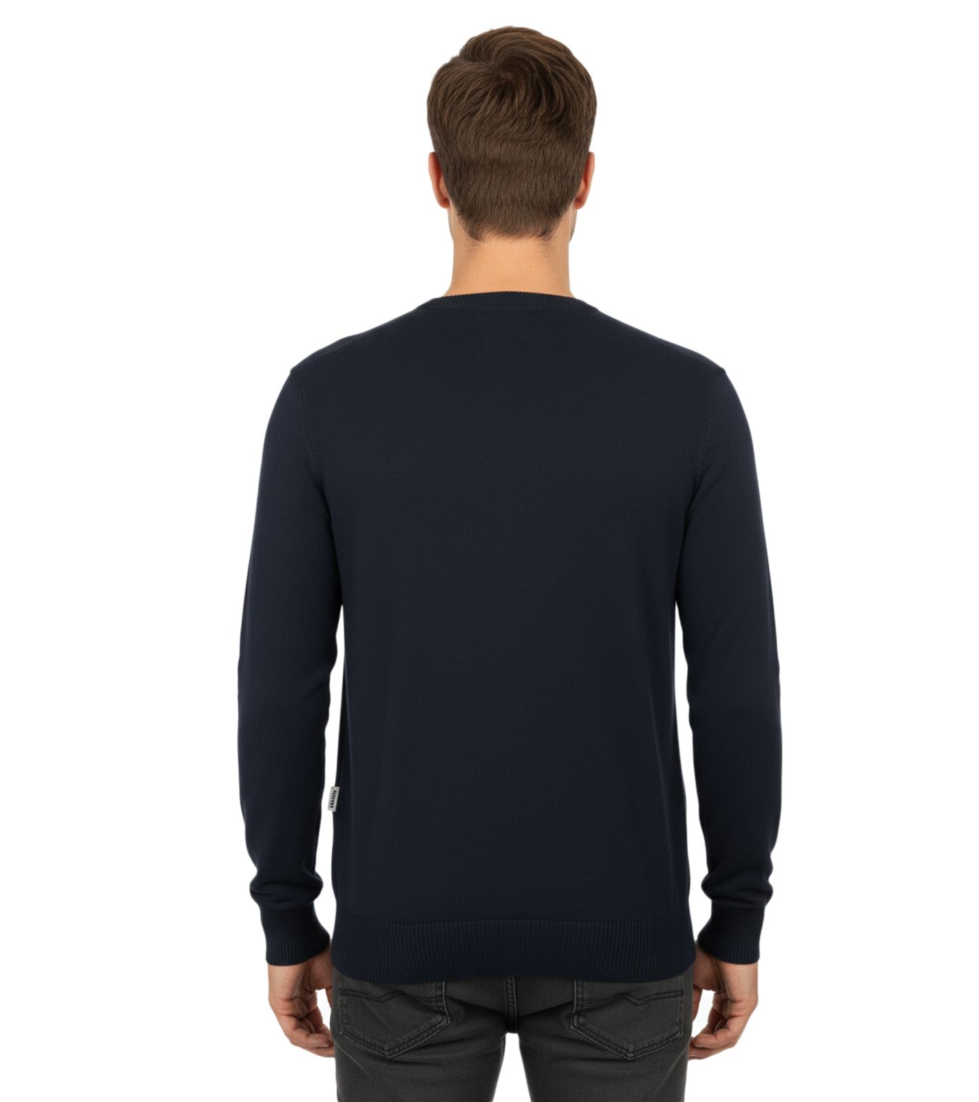 Stylischer Herren Strick-Pullover mit V-Ausschnitt Premium-Baumwolle 143-034 Dunkelblau