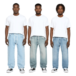 stylische Herren Jeans im Jogger-Stil Denim-Hose Baggy Leg mit Bindeband BR-12000 Blau in verschiedenen Ausfertigungen Pacific Blue, 90s Bl