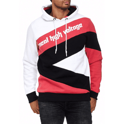 Sportlicher Hoodie für Herren im Color-Blocking-Style Kapuzen-Pullover Sweater 4727 Weiß/Rot/Schwarz