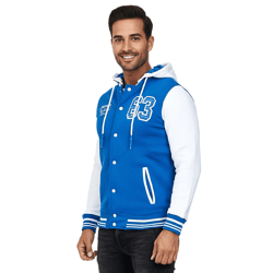 Lässige Sweat-Jacke für Herren im College-Style Kapuzen-Pullover Sweater 6876-1 Royal-Blau/Weiß