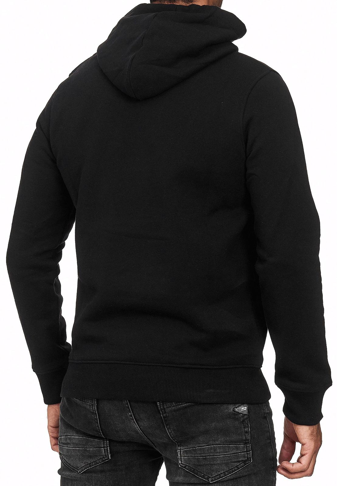 Trendy men's hooded sweater with side zipper Hoodie Sweater 7006 Black