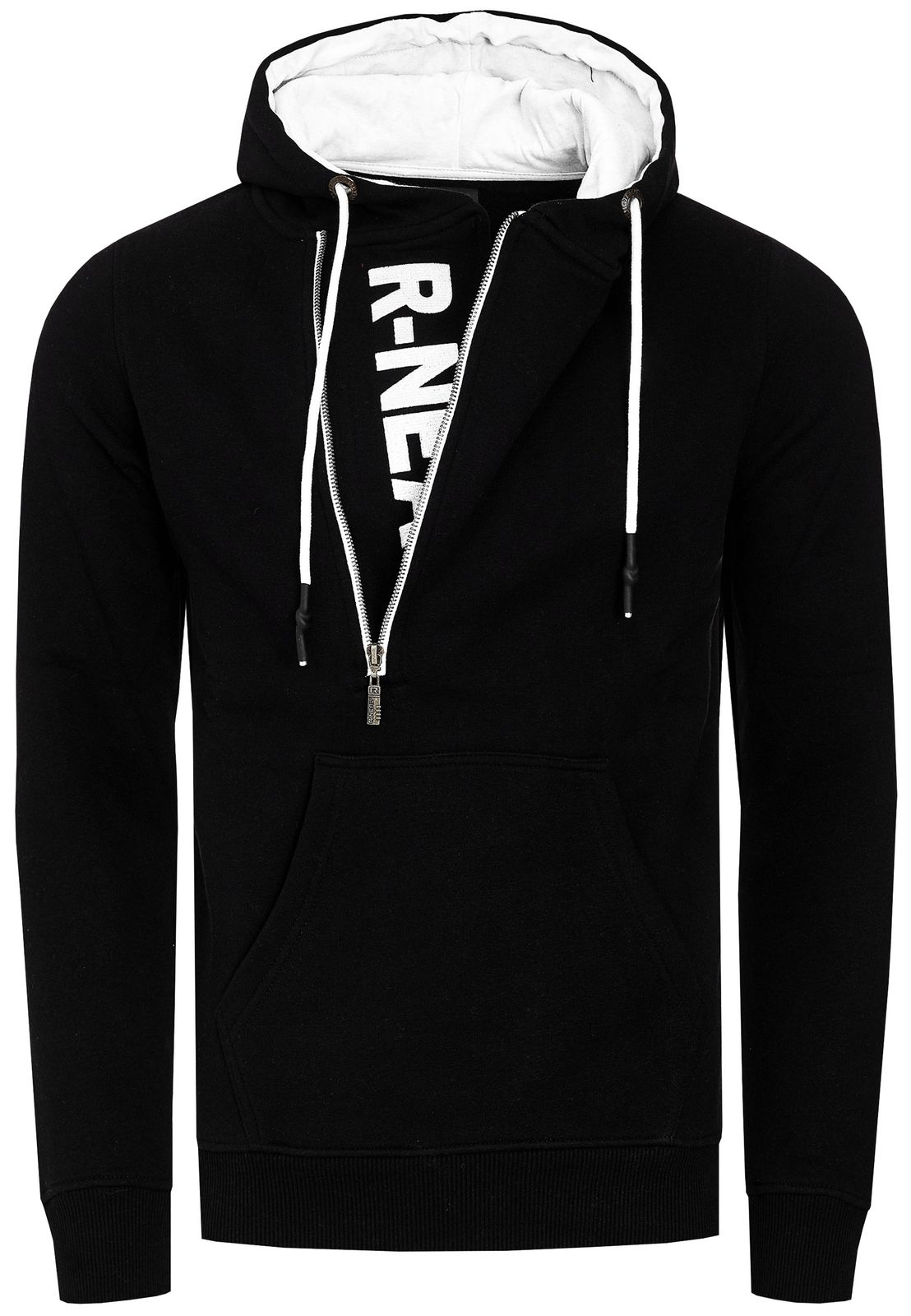 Trendy men's hooded sweater with side zipper Hoodie Sweater 7006 Black