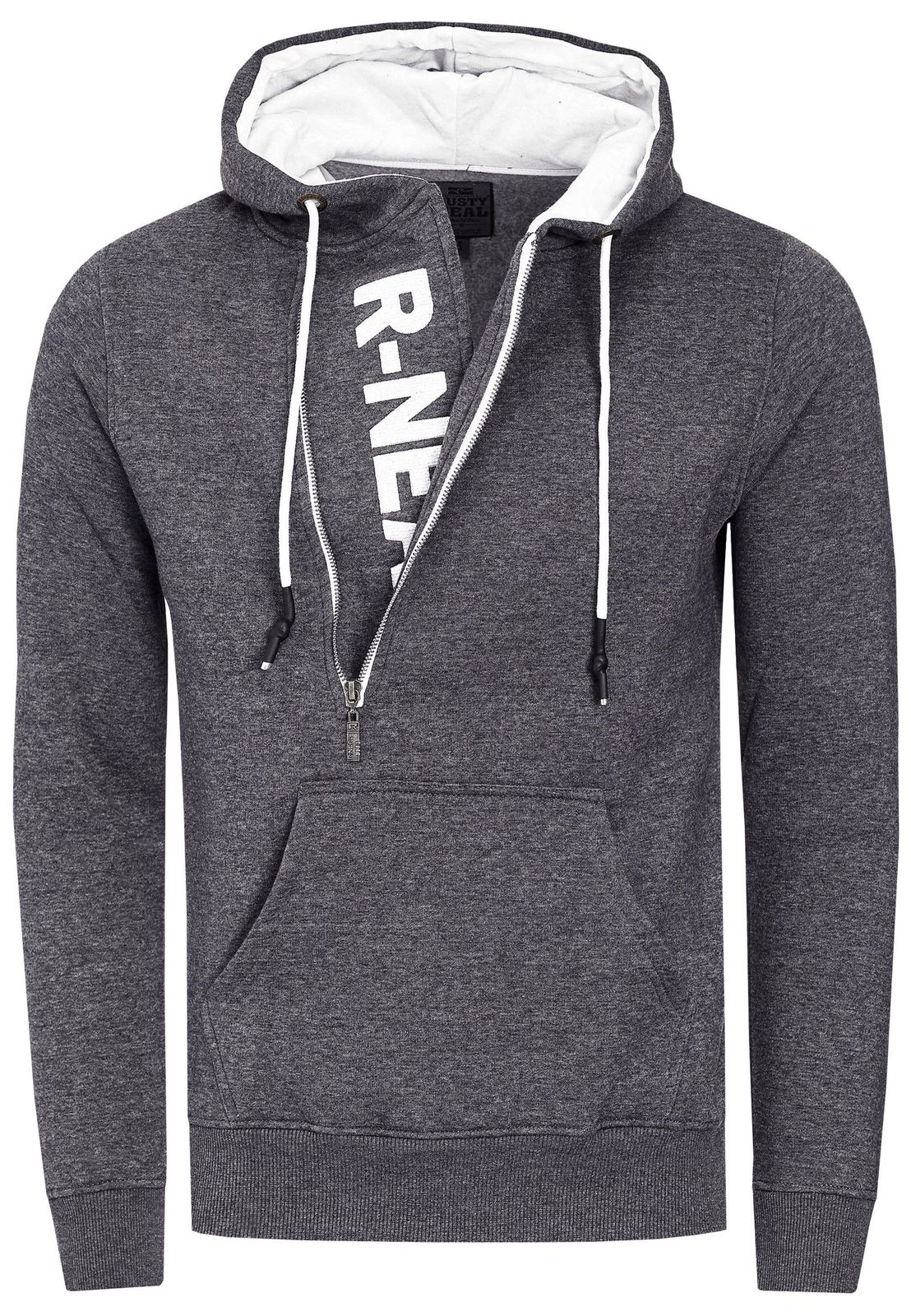 Trendy men's hooded sweater with side zipper Hoodie Sweater 7006 Anthracite Melange