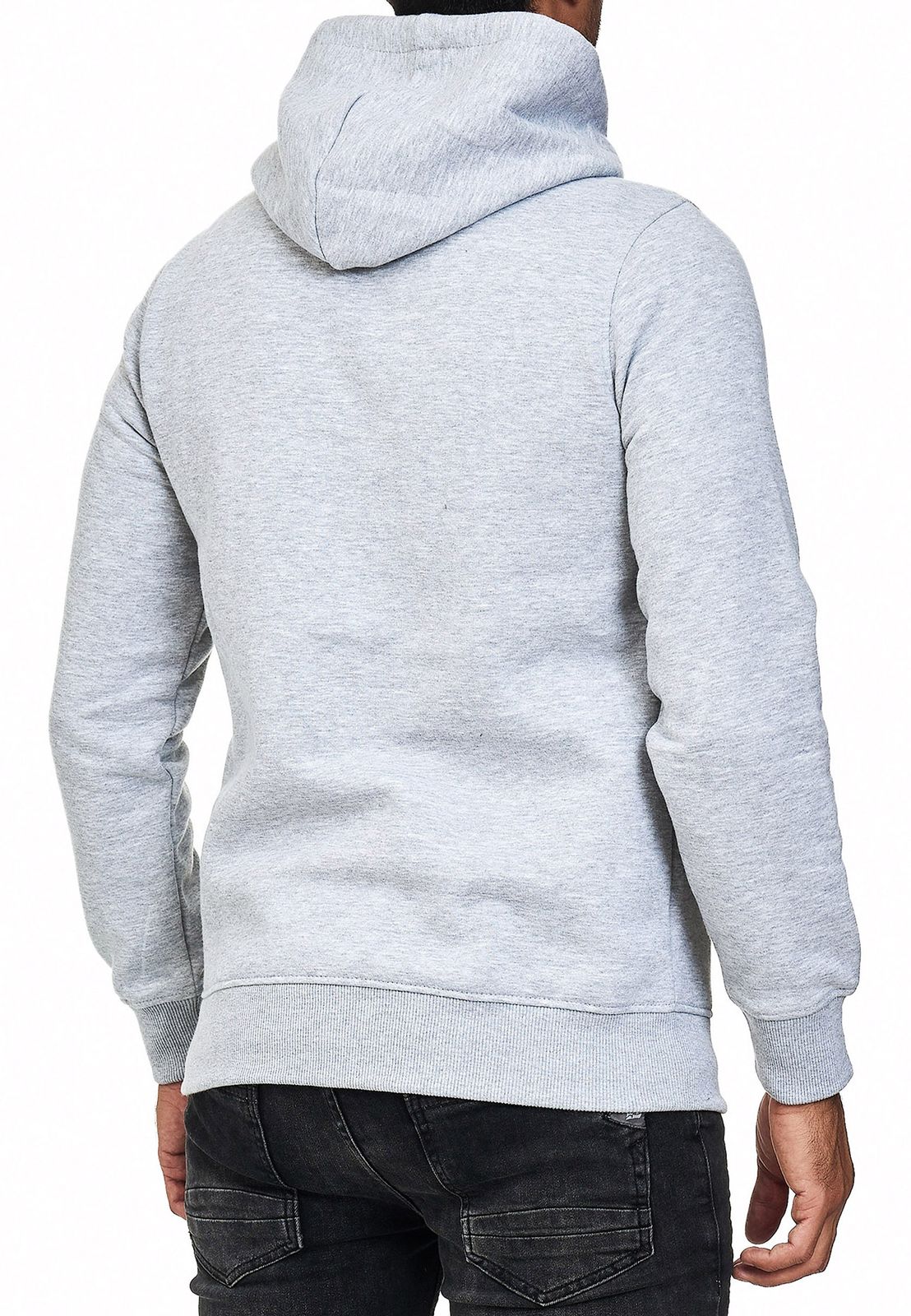 Trendy men's hooded sweater with side zipper Hoodie Sweater 7006 Gray Melange