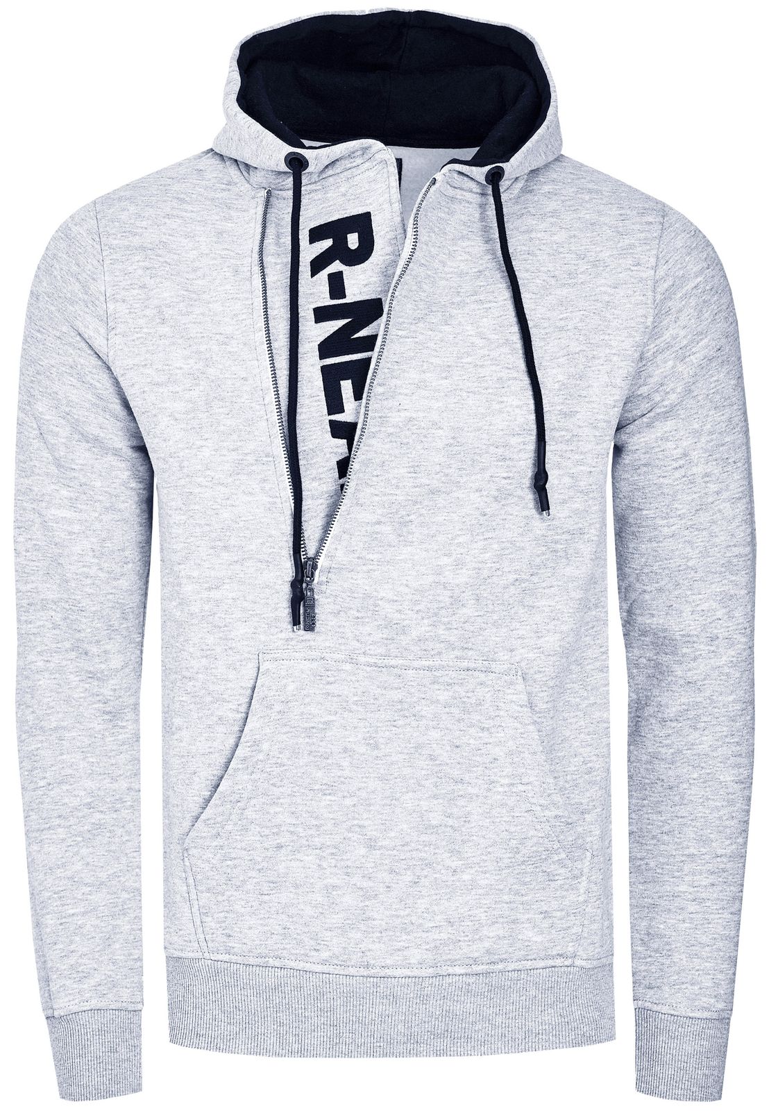 Trendy men's hooded sweater with side zipper Hoodie Sweater 7006 Gray Melange