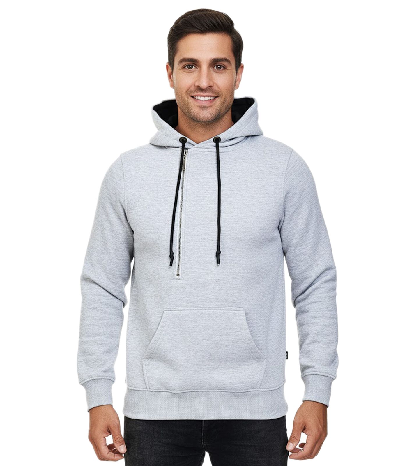 Trendy men's hooded sweater with side zipper Hoodie Sweater 7006 Gray Melange