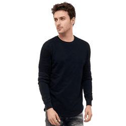 Urbanes Sweatshirt für Herren mit geripptem Ärmeldesign Pullover Sweater 19056 Marine-Blau