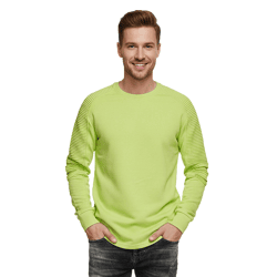 Urbanes Sweatshirt für Herren mit geripptem Ärmeldesign Pullover Sweater 19056 Lime-Grün