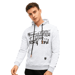 Trendiger Hoodie für Herren mit plakativem Frontprint Kapuzen-Pullover mit Kängurutasche Sweater 19138 Grau