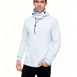 Modischer Kapuzen-Sweater für Herren mit intregrierter Mund-Nasen-Bedeckung Hoodie Pullover 19139 Blau Melange