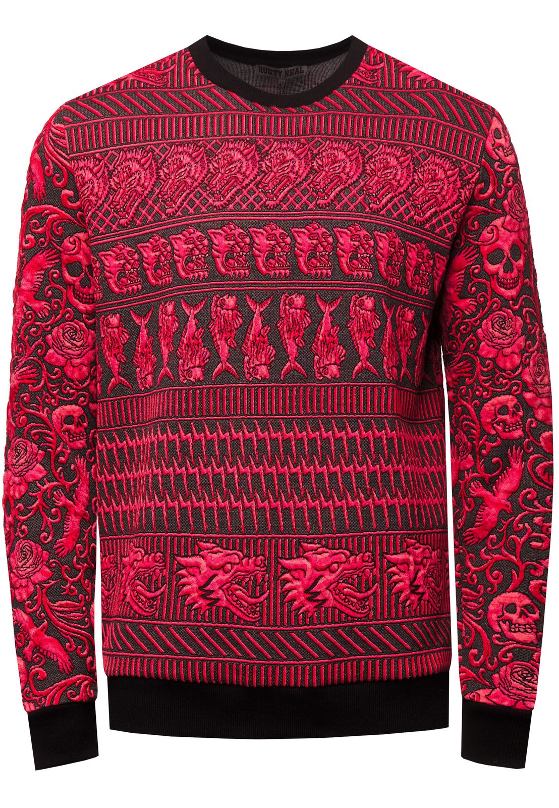 Bequemes Sweatshirt f&uuml;r Herren mit extravagantem Muster Rundhals-Pullover Sweater 19146 Rot