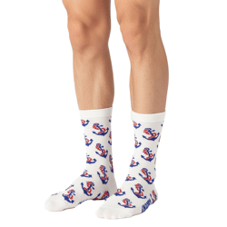 1 Paar Happy Socks Happy Anchor Damen Socken mit Allover Anker-Print Baumwoll-Socken Alltags-Strümpfe P002598 Weiß/Blau