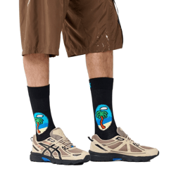 1 Paar Happy Socks Palm Herren Socken mit Palmen-Print Baumwoll-Socken Alltags-Strümpfe P002603 Schwarz/Bunt