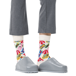 1 Paar Happy Socks Happy Lazy Day Damen Socken mit Allover Strand-Print Baumwoll-Socken Alltags-Strümpfe P002600 Weiß/Bunt