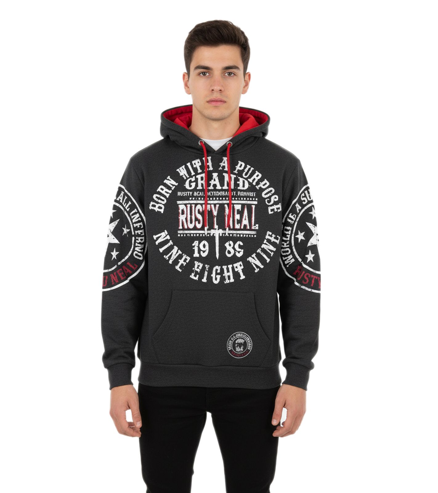 Versatile Men's Hooded Sweater with Cool Brand Prints Hoodie Sweater 19078 Gray