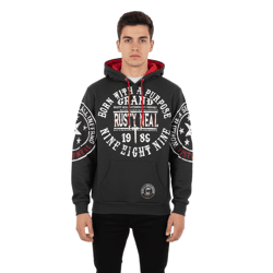 Vielseitiger Herren Kapuzen-Pullover mit coolen Markenprints Hoodie Sweater 19078 Grau