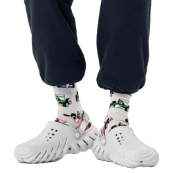1 Paar Happy Socks Race Car Damen Bio-Baumwoll-Socken mit Allover-Rennwagen-Print Alltags-Strümpfe P002591 Grau/Bunt