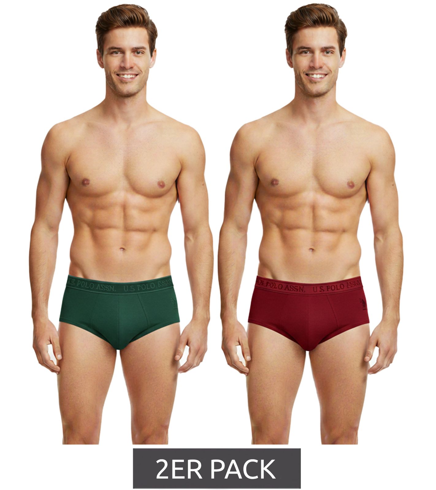 2er Pack U.S. POLO ASSN. Premium Herren Slips Unterhose nachhaltige Unterw&auml;sche 180 g/m&sup2; 134 68263 53696 502 Dunkel-Gr&uuml;n/Wein-Rot
