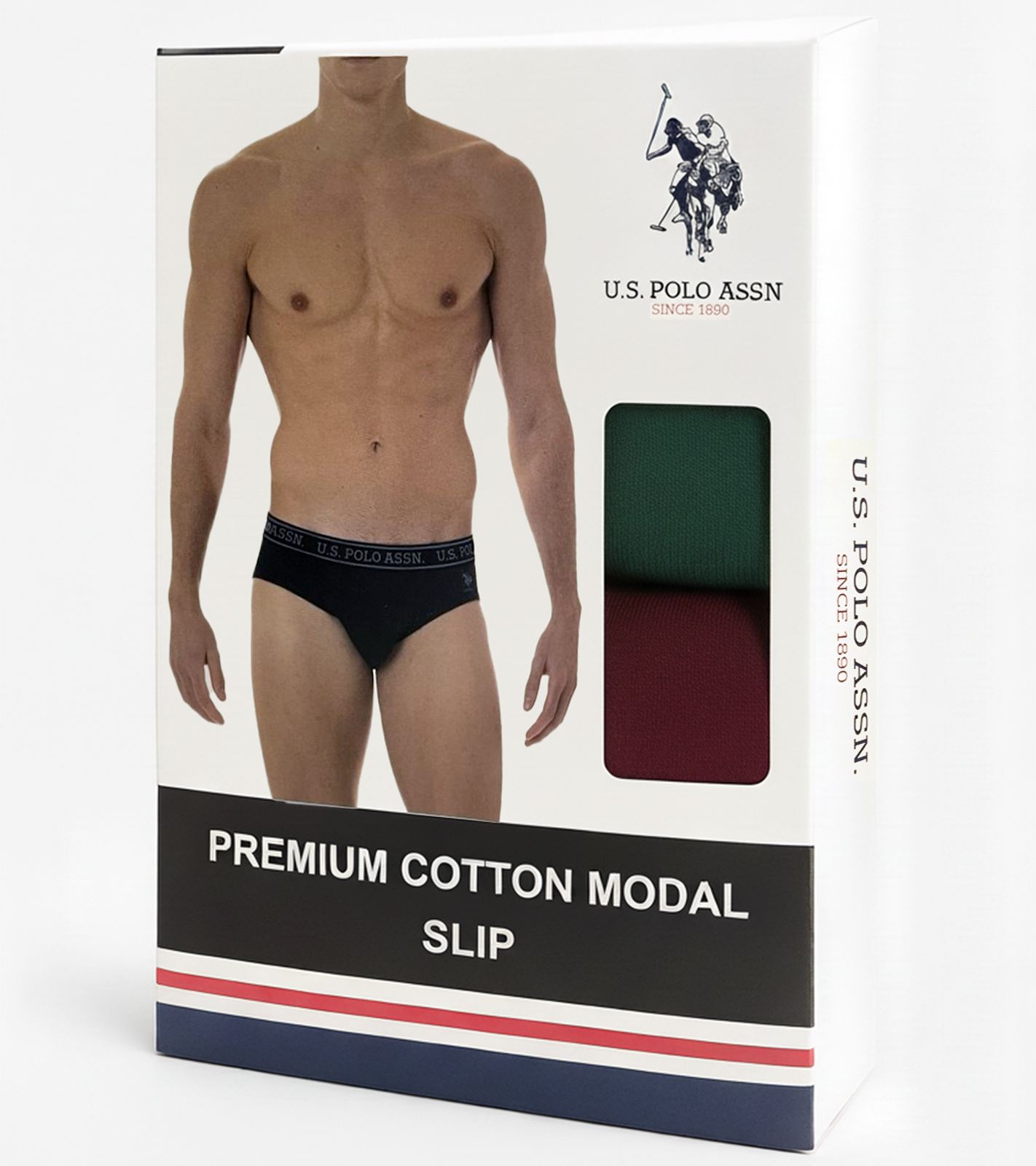 2er Pack U.S. POLO ASSN. Premium Herren Slips Unterhose nachhaltige Unterw&auml;sche 180 g/m&sup2; 134 68263 53696 502 Dunkel-Gr&uuml;n/Wein-Rot