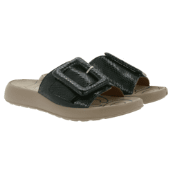Schicke igi&co Damen Echtleder-Pantoletten Made in Italy Schlappen mit Riemen im Schlangen-Design 76784 00 Schwarz
