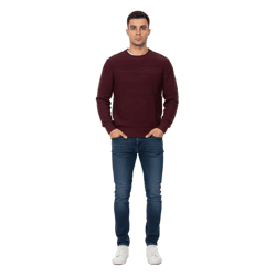 Stylischer ESPRIT Herren Strick-Pullover mit Wellen-Muster Rundhals-Sweater Baumwoll-Pullover Wein-Rot
