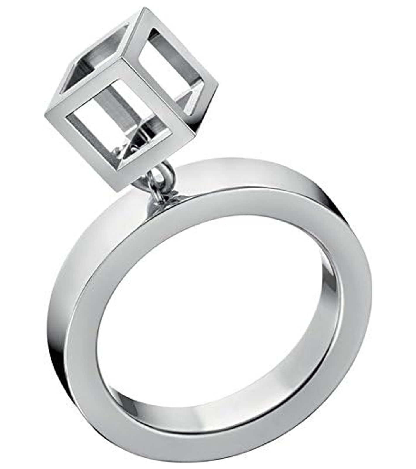 Zeitloser Calvin Klein Damen Ring mit W&uuml;rfelanh&auml;nger Edelstahl-Ring Finger-Ring Gr&ouml;&szlig;e 6 KJ3HMR00010 Silber
