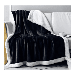 Wendbare Everlasting Comfort Plüsch-Sherpa-Fleecedecke Kuscheldecke 127 x 165 cm Schwarz