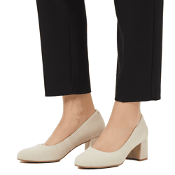 zeitlose Damen Pumps in Veloursleder-Optik Business-Schuhe mit Blockabsatz 954644 Beige