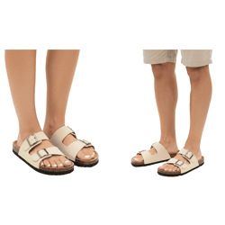 klassische Pantoletten Herren Sommer-Latschen mit Schnallen 956650 Beige