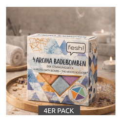 4er Pack fesh! Aroma Badebomben in vier verschiedene Farben und Duftrichtungen nachhaltiges Bade-Zubehör 4x40gr Wellness Blau/Lila/Orange/