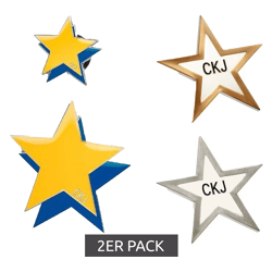 2-Pack Calvin Klein Pins with Star Design—Stainless Steel Pins-Up Enamel Brooches KJJNDH200 Yellow/Navy/Silver or Silver/Gold/White