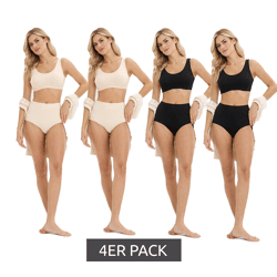 4er Pack Damen komfortabler Taillen-Slip Unterwäsche aus glatter Mikrofaser nachhaltige High-Waist Unterhose 952192 Schwarz/Beige